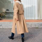 Open-front Wool Blend Coat With Sash Beige - One Size