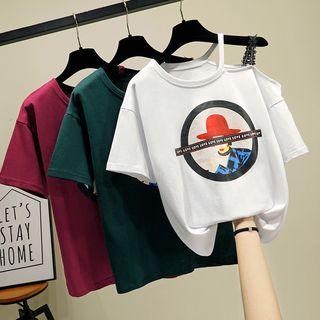 Short-sleeve Cold Shoulder Printed T-shirt