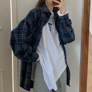 Plaid Shirt Plaid - Green & Dark Blue - One Size