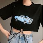 Chain Accent Print Short-sleeve Slim-fit Cropped T-shirt As Figure - One Size