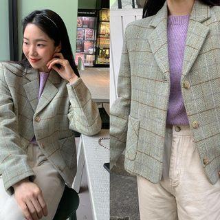 3-button Plaid Woolen Blazer