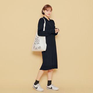 Half-placket Cable-knit Midi Dress