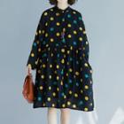 Long-sleeve Dotted Shirt Dress Light Yellow & Blue Dotted - Dark Blue - One Size