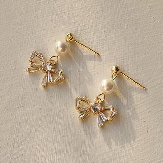 Sterling Silver Ribbon Drop Earring 1 Pair - 18 - White & Gold - One Size