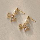 Sterling Silver Ribbon Drop Earring 1 Pair - 18 - White & Gold - One Size