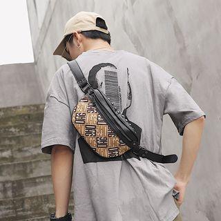 Faux Leather Lettering Sling Bag Lettering Puzzle - Khaki - One Size