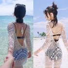 Set: Bikini + 3/4-sleeve Perforated Cover-up