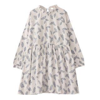 Feather Print Long-sleeve Shift Dress As Shown In Figure - One Size