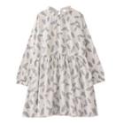 Feather Print Long-sleeve Shift Dress As Shown In Figure - One Size