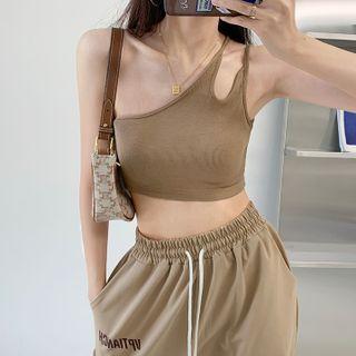 Details Asymmetrical Cutout Crop Tank Top
