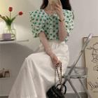 Puff-sleeve Dotted Blouse Dotted - Green - One Size