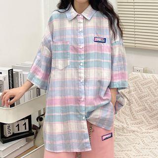 Short-sleeve Plaid Oversize T-shirt