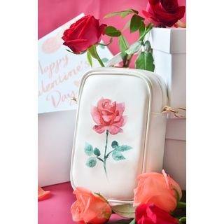 Faux Leather Rose Print Crossbody Bag White - One Size