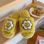 Floral Embroidered Fluffy Slippers