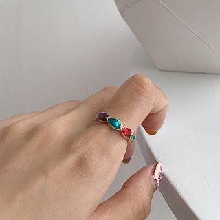 Glaze Sterling Silver Open Ring K533 - Red & Blue & Gold - One Size