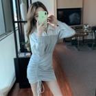 Collared Panel Drawstring Mini Bodycon Dress