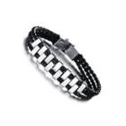 Simple Fashion Geometric 316l Stainless Steel Multi-layer Braided Leather Bracelet Silver - One Size