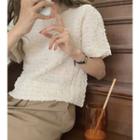 Short-sleeve Ruched Top Beige - One Size
