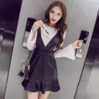 Set: Long-sleeve T-shirt + Faux Leather Pinafore Dress