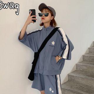 Set: 3/4-sleeve Zip Track Jacket + Shorts