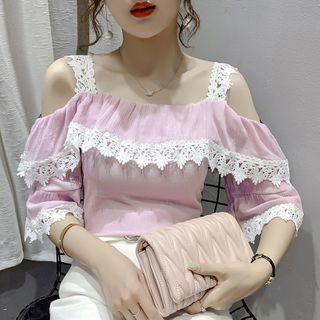 Cold-shoulder Lace Trim T-shirt