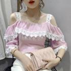 Cold-shoulder Lace Trim T-shirt