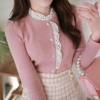 Lace-trim Faux-pearl Blouse
