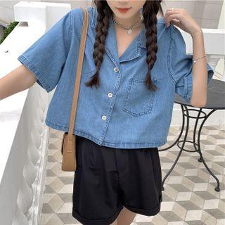 Short-sleeve Denim Crop Shirt