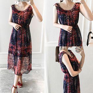 Print Sleeveless V-neck Chiffon Dress