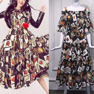 Cutout Shoulder Poker Maxi Dress