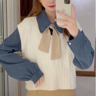 Puff-sleeve Blouse / Sweater Vest