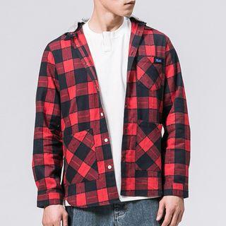 Hooded Plaid Buttoned Jacket