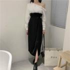 Cold Shoulder Blouse / A-line Midi Skirt