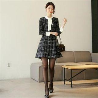 Tall Size Tie-neck Tweed Dress
