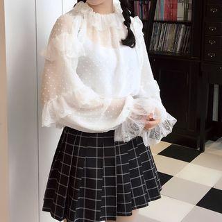 Long-sleeve Frill-trim Sheer Top