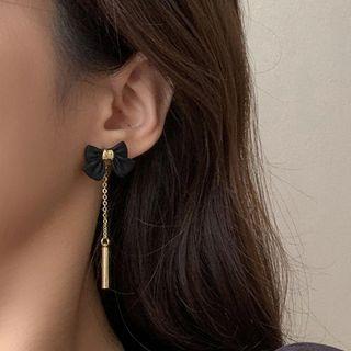 Bow Alloy Dangle Earring 1 Pair - Black & Gold - One Size
