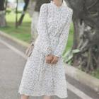 Flower Print Long-sleeve Midi A-line Skirt