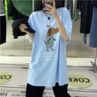 Short Sleeve Checkered Dog Print Oversized T-shirt