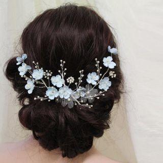 Wedding Flower Faux Pearl Hair Comb Blue - One Size
