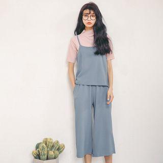 Set : Plain Strap Top + Capri Wide Leg Pants