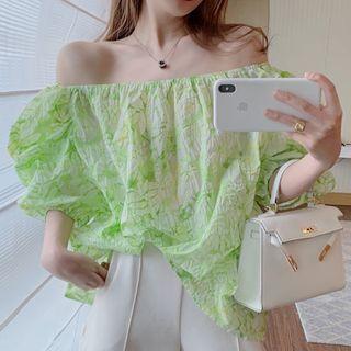 3/4-sleeve Tie Dye Blouse Green - One Size