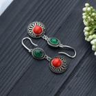 Faux Gemstone Alloy Dangle Earring 1 Pair - Cp565 - Green & Red & Dark Silver - One Size