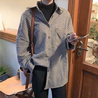 Long-sleeve Houndstooth Shirt As Shown In Figure - One Size
