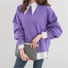 Buttoned Balloon-sleeve Pullover