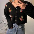 Floral Embroidered Cropped Knit Top