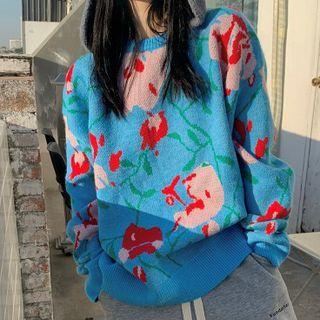 Rose Print Sweater Rose Print - Blue - One Size
