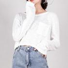 Plain Cropped Knit Top White - One Size
