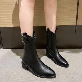 Block Heel Pointed Mid Calf Cowboy Boots