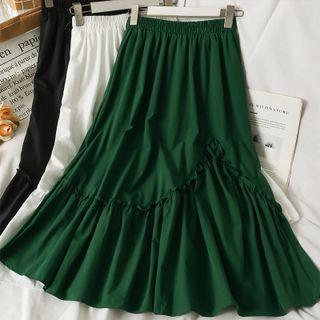 Ruffled-trim Plain Midi Skirt