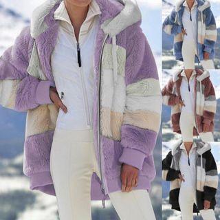 Color-block Faux Fur Jacket